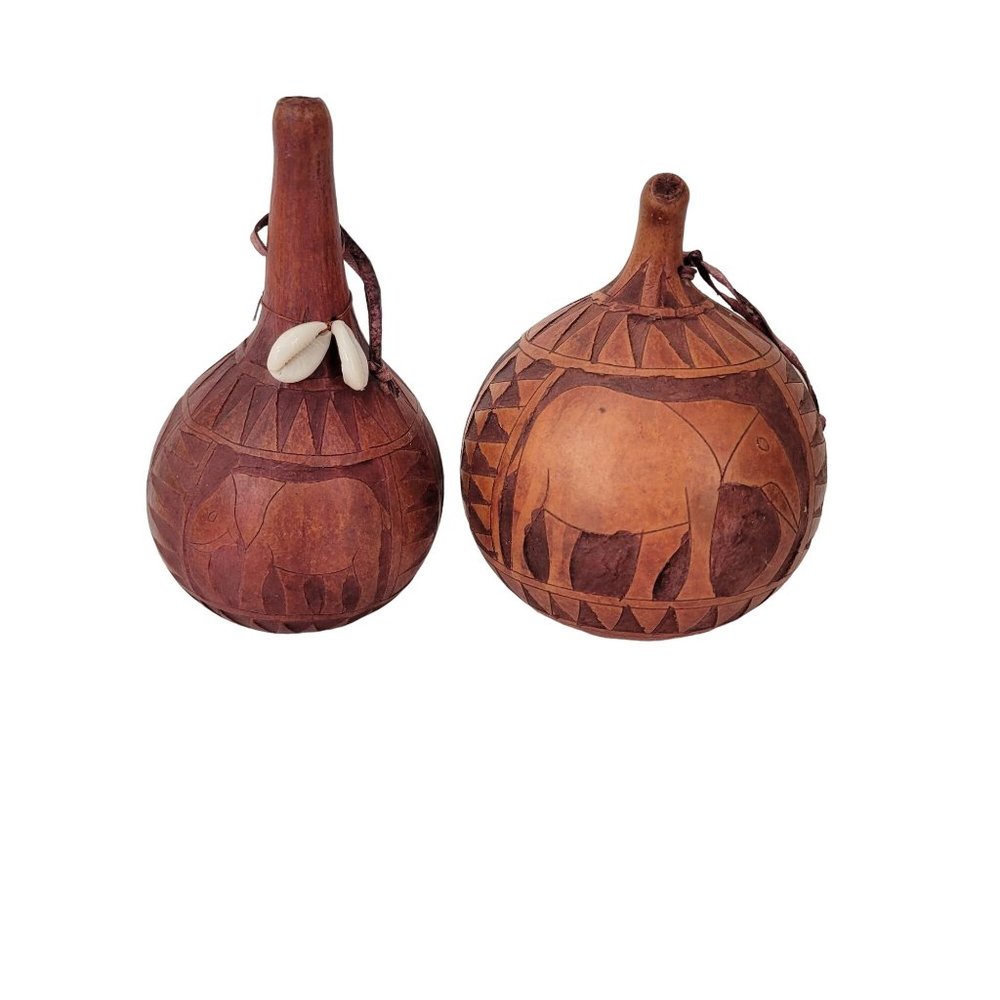 Carved Gourd Ornaments Set of Two Made in Kenya
